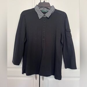 Lauren Ralph Lauren Long-Sleeve Polo Shirt , Size L, Black